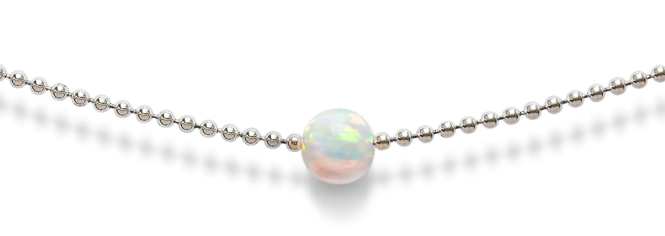 Stunning Opal Necklace, Choker Necklace | 14K White Gold Dipped Ball Chain Single ...