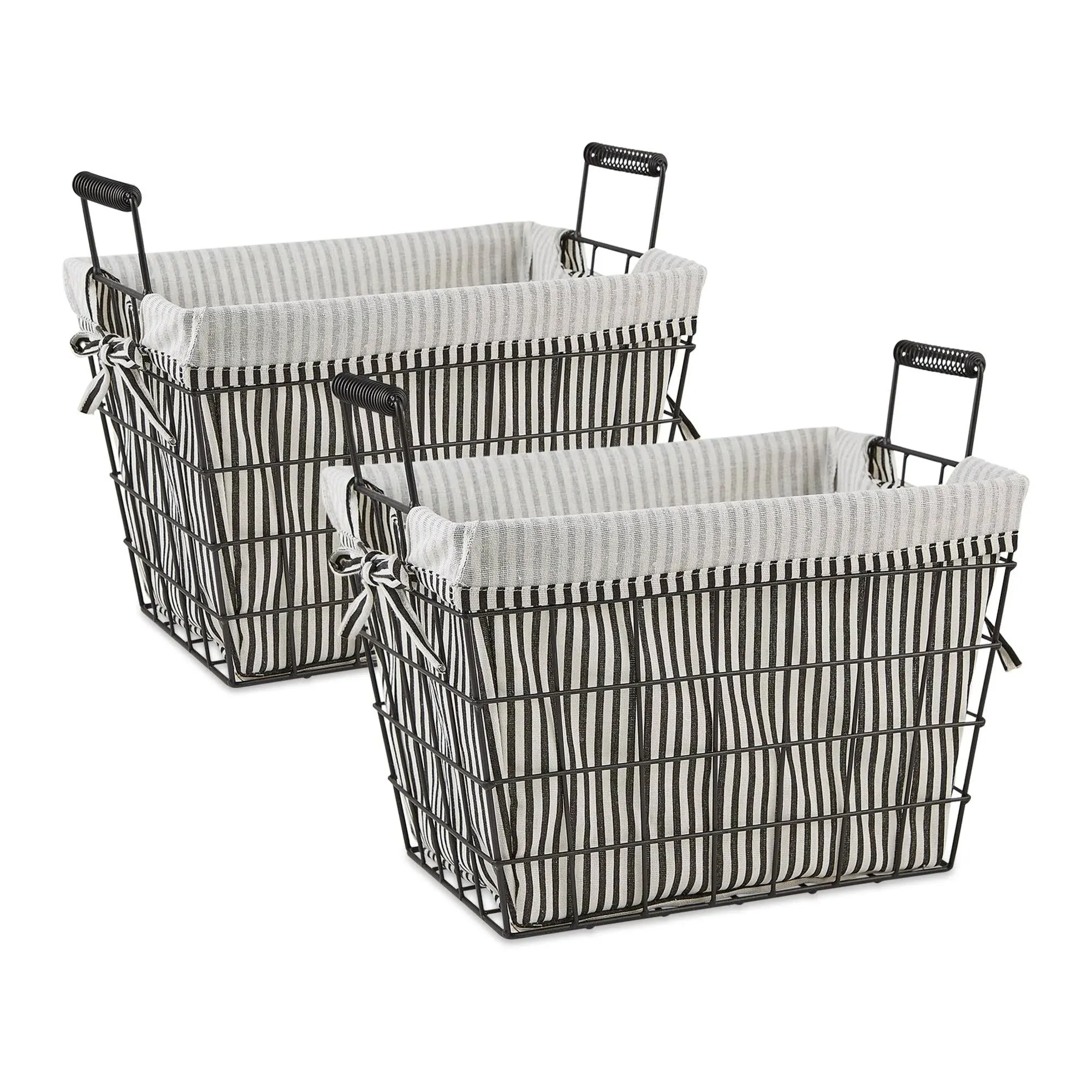 DII Metal Farmhouse Lined Basket, Contemporary Storage Container, Ticking Stripe, Assorted