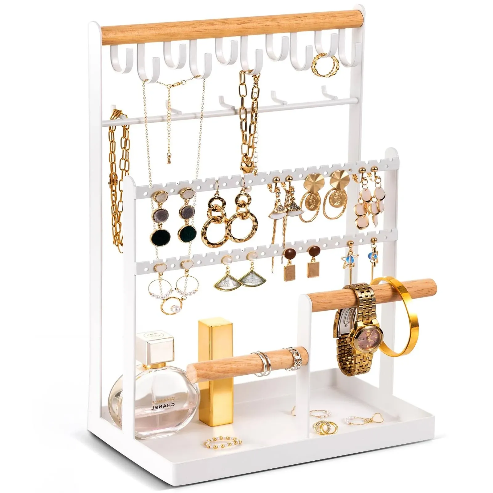 ProCase Jewelry Organiser Stand Necklace Organizer Earring Holder, 6 Tier Jewelry Stand Necklace Holder with 15 Hooks, Jewelry Tower Display Rack