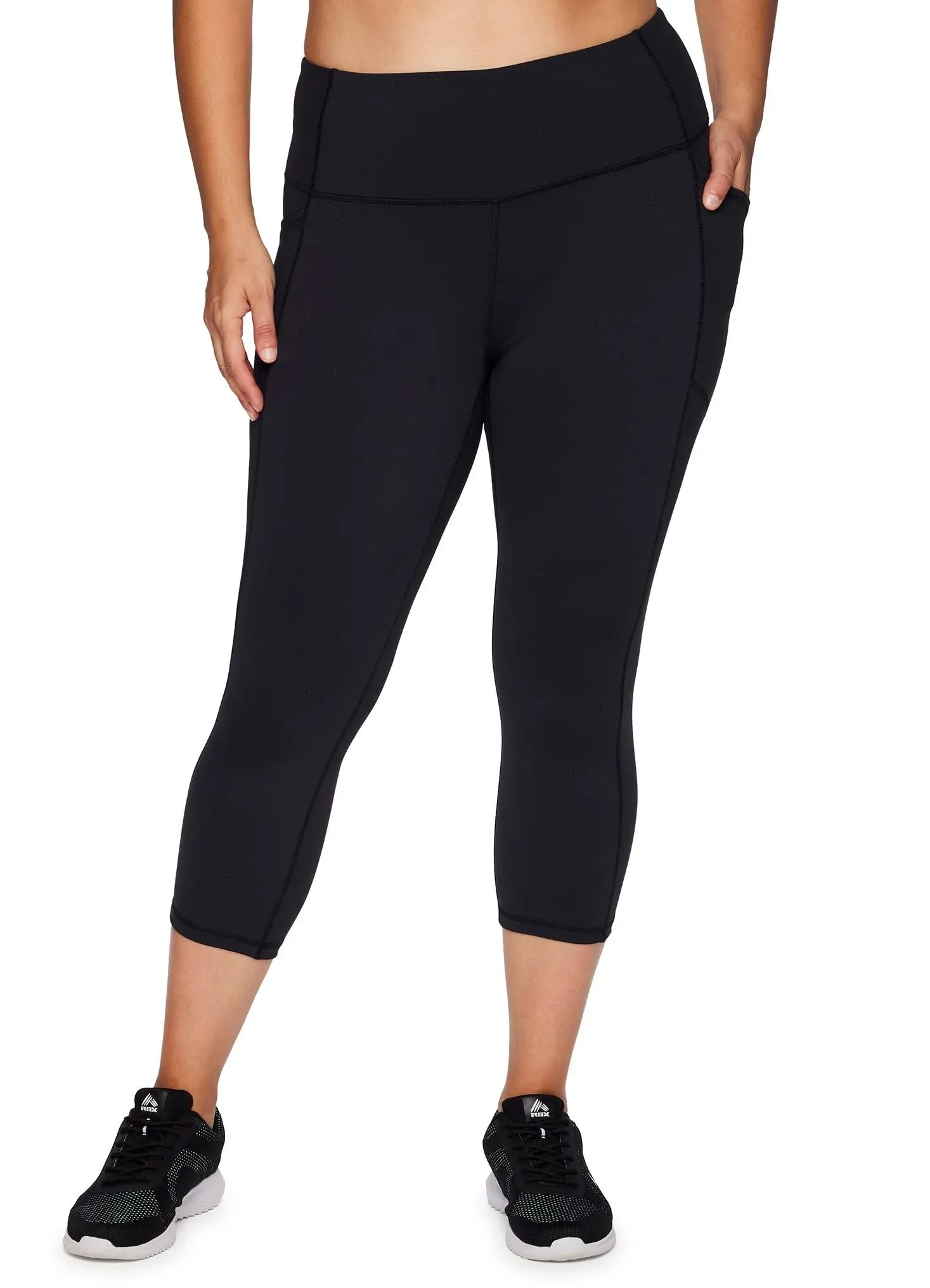 Rbx Active Women's Plus Size Squat Proof Capri Legging with Pockets, Size: 3XL, Black