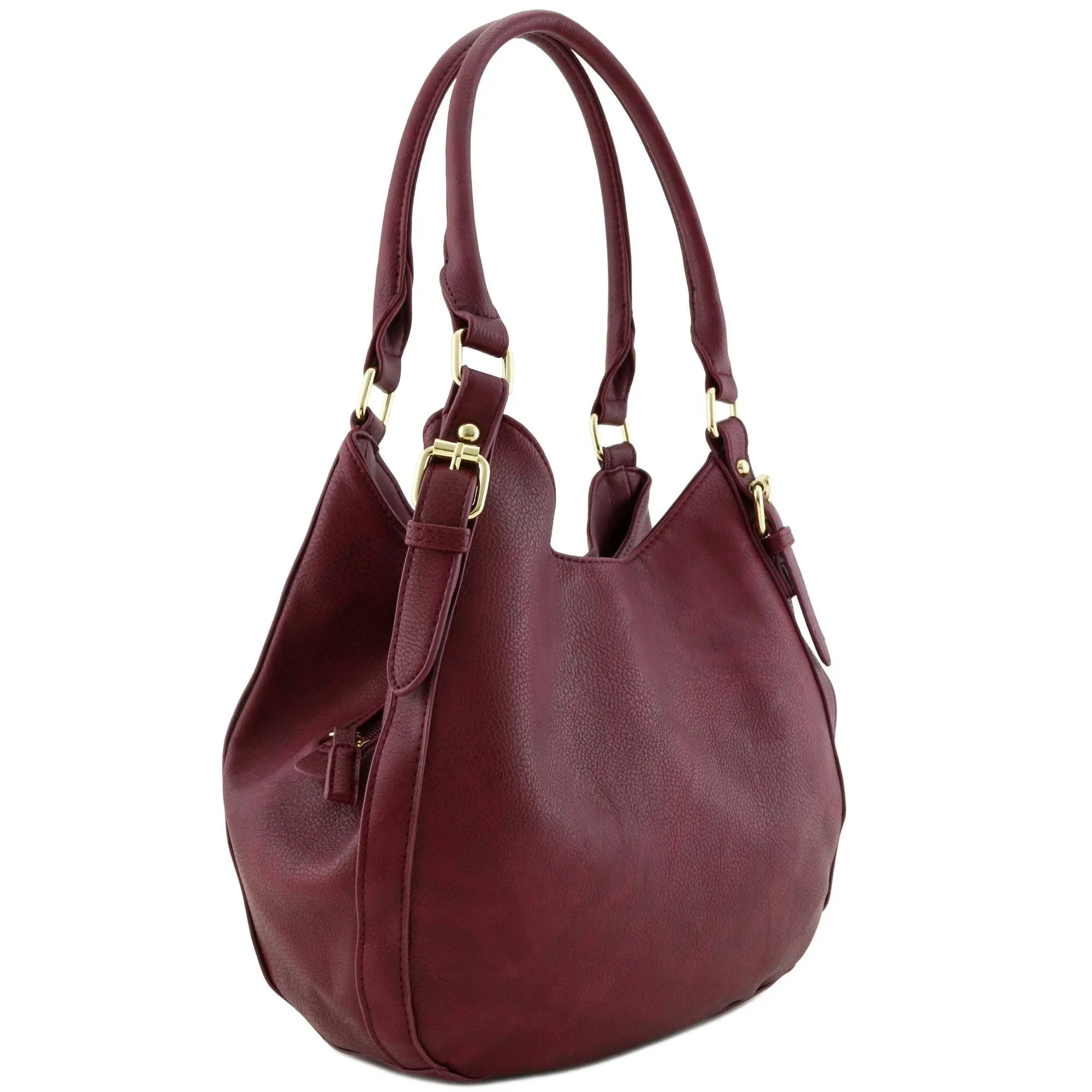 Lightweight 3 Compartment Faux Leather Medium Hobo Bag