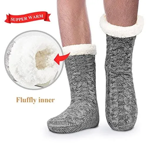 SIMIYA Mens Warm Fleece Lined Winter Soft Non Slip Socks Christmas Mens Slipper Socks (One size fits 6-12)