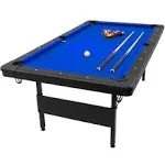 GoSports Mid-Size 7ft x 3.9ft Billiards Game Table - Foldable Design Includes Full Set of Pool Balls 2 Cue Sticks Chalk and Felt Brush Blue