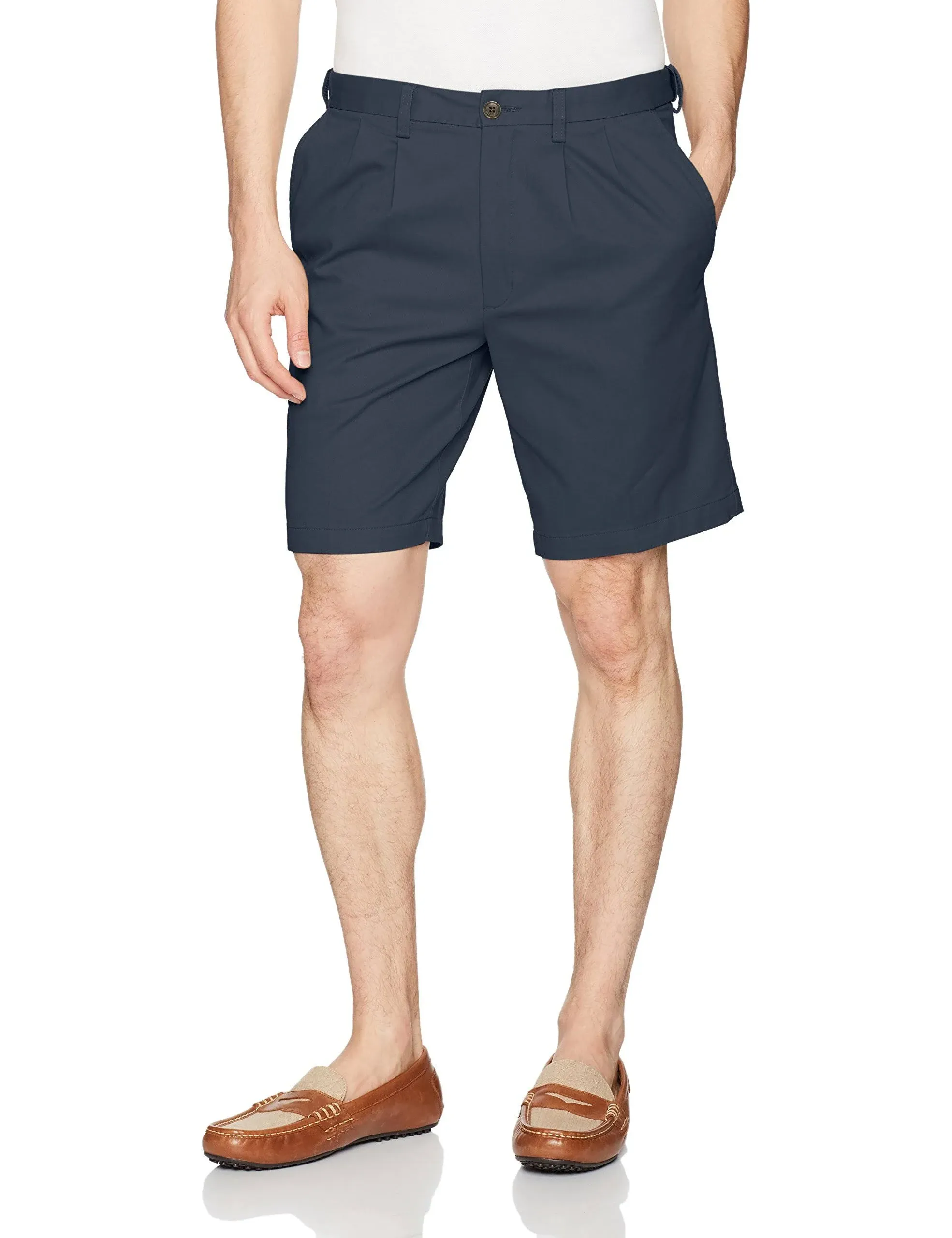 Haggar Men's Comfort Straight Fit Pleat Front Chino Short, Navy Blue, 36, Cotton