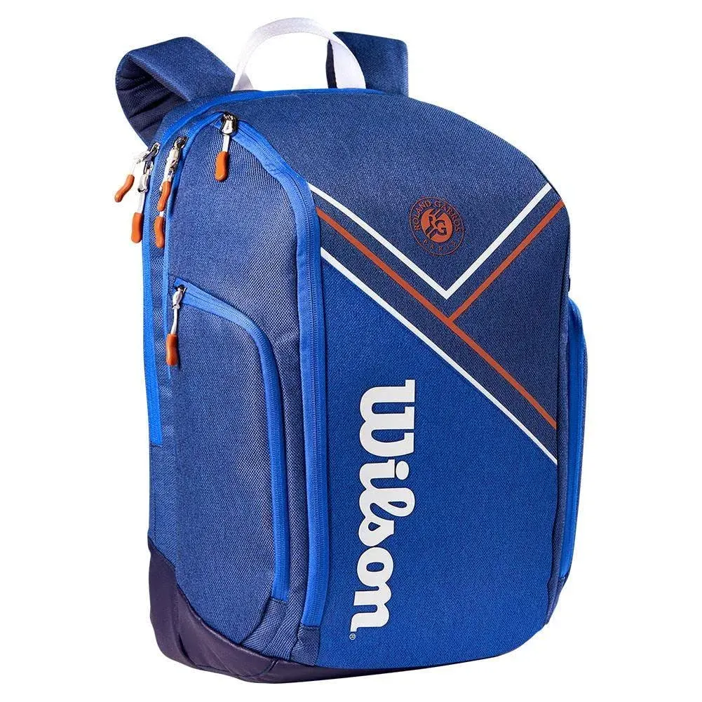 Wilson Super Tour Tennis Backpack RG France Open Sport Tennis Bag Hold 2 Racquet with Thermoguard Pocket Navy Blue WR8018301001