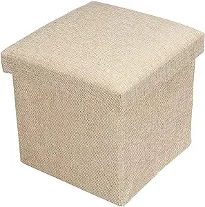 ZLY Folding Stool Storage Ottoman Polyester Fabric Linen Foot Rest Seat Clutter Collection 14"x8"x8"