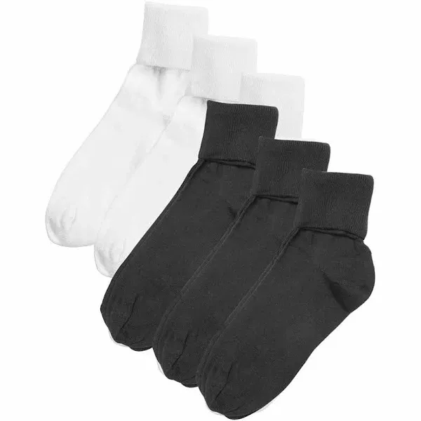 Buster Brown Women's Socks, 6-Pack, 100% Cotton Bobby Sock, 6 Pairs White & Black, Medium, Fits Shoe Size 7.5-9