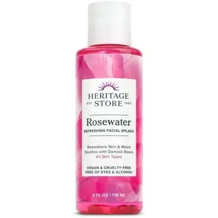 Heritage Store Rosewater Facial Toner with Hyaluronic Acid, Dry to Combination Skin Care, Hydrating Toner Refines Pores & Minimizes The Appearance of Fine Lines & Wrinkles, Alcohol Freeǂ, Vegan, 8oz