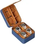 ROTHWELL 5 Watch Travel Case Storage Organizer for 5 Watches | Tough Portable Protection w/Zipper Fits All Wristwatches & Smart Watches Up to 50mm (Blue/Tan)