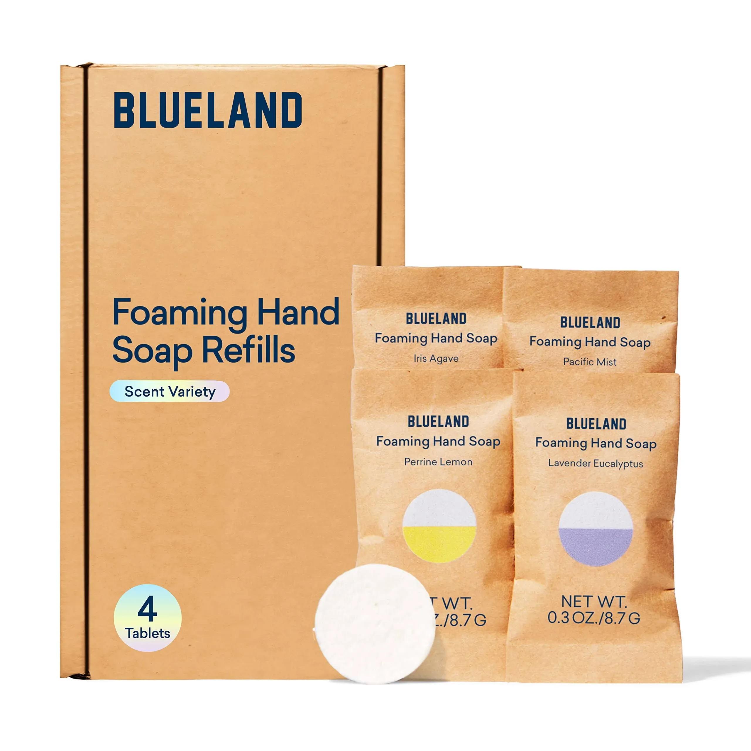 BLUELAND Foaming Hand Soap Tablet Refills - 4 Pack | Eco Friendly Products & Cleaning Supplies | Variety Pack Scents | Makes 4 x 9 Fl oz bottles (36 Fl oz total)