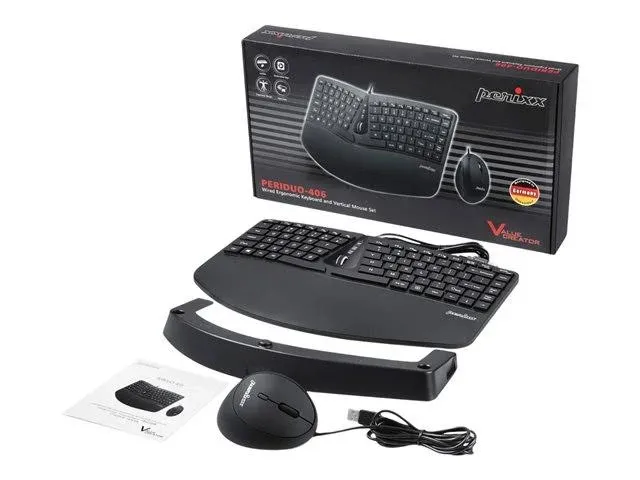 Perixx PERIDUO-406, Wired Mini Ergonomic Split Keyboard and Vertical Mouse Combo ...