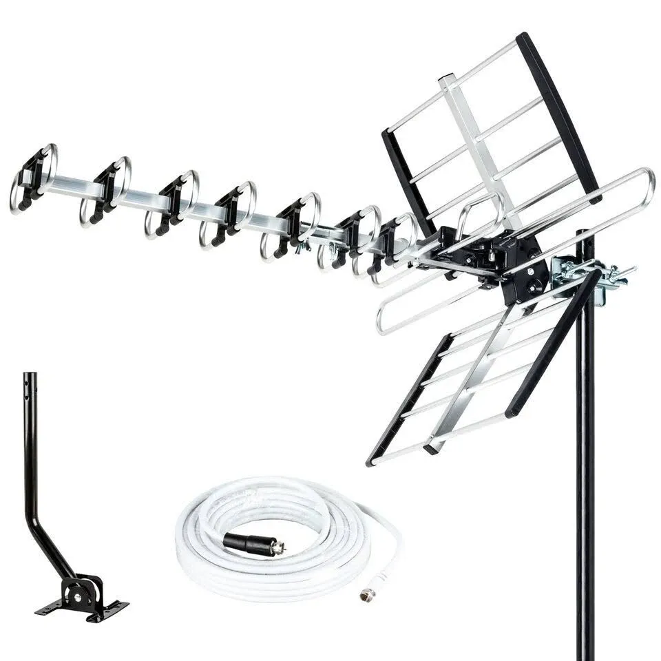 Five Star HDTV Antenna 2024 Newest Version with 4K up to 200 Mile Range, 12dBi High Gain Amplifier, Antenna Mount, 40ft RG6 Coaxial Cable, UHF/VHF, ATSC 3.0 Compatible