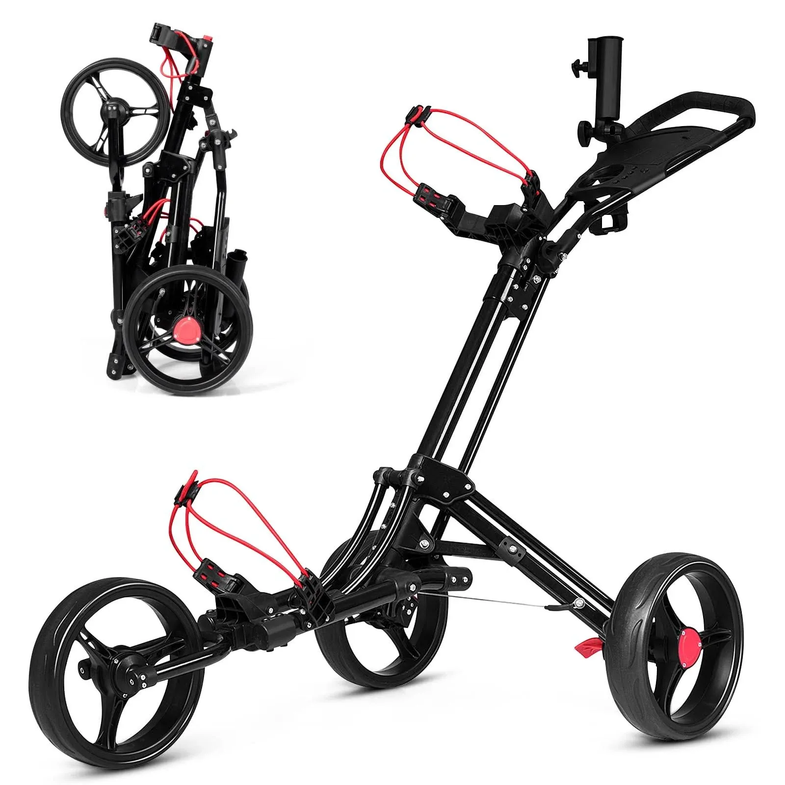 Tangkula Golf Push Pull Cart Lightweight Foldable Collapsible 3 Wheels Golf Push Cart