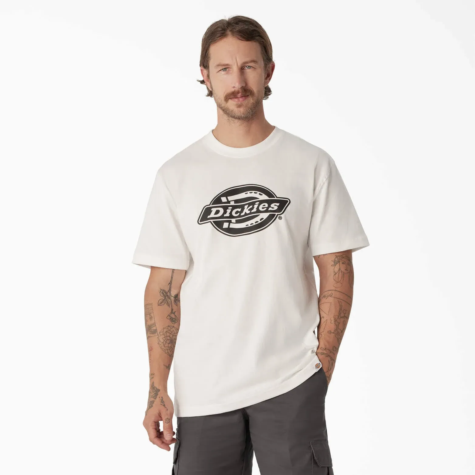 "Dickies Men's  Short Sleeve Single Color Logo Chest Graphic Tee, White - WS22C"