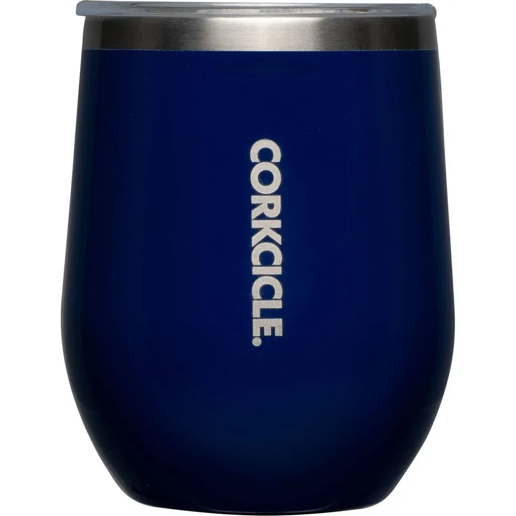 Corkcicle Stemless Insulated Wine Glass Tumbler, Gloss Midnight Blue, 12 oz – Stainless Steel Stemless Wine Glass Keeps Beverages Cold for 6 Hours, Hot for 3 Hours – Non-Slip, Easy-Grip Insulated Cup