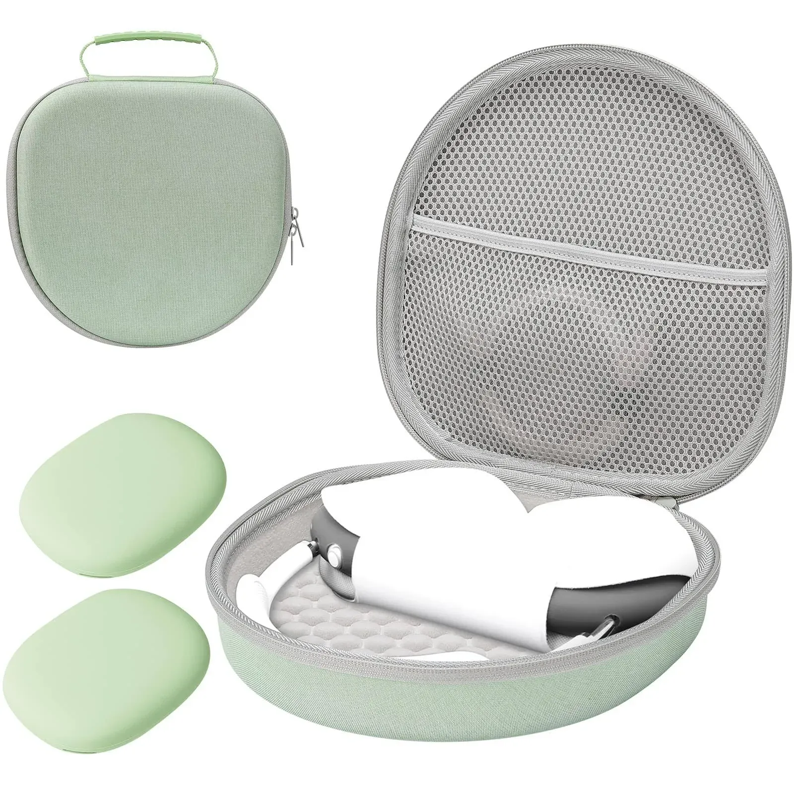 ProCase Hard Case for AirPods Max, Travel Carrying Headphone Case with Silicone Earpad Cover & Mesh Pocket, AirPods Max Protective Portable Storage Bag -Green