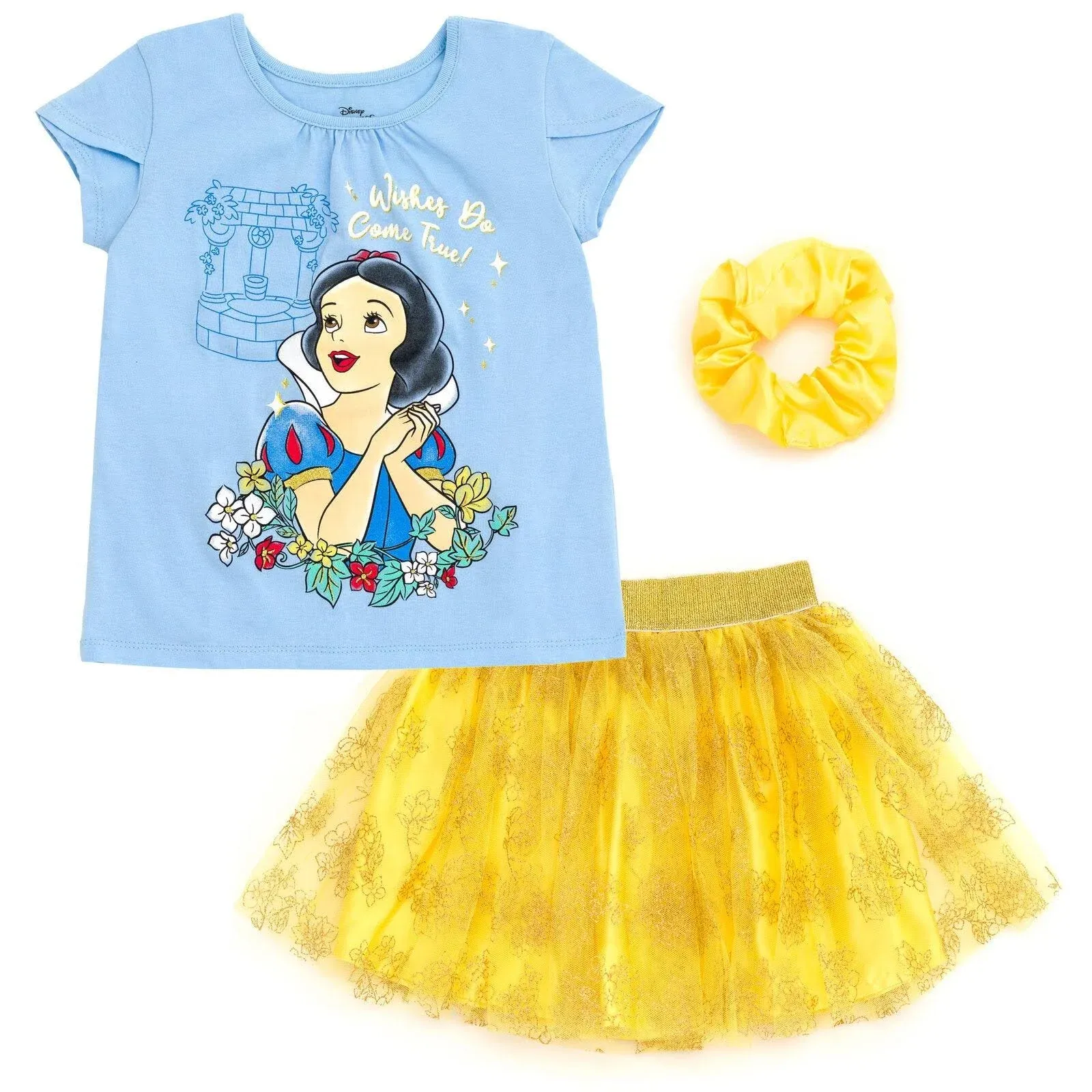 Disney Princess T-Shirt Tulle Skirt and Scrunchie 3 Piece Outfit Set Toddler Girls