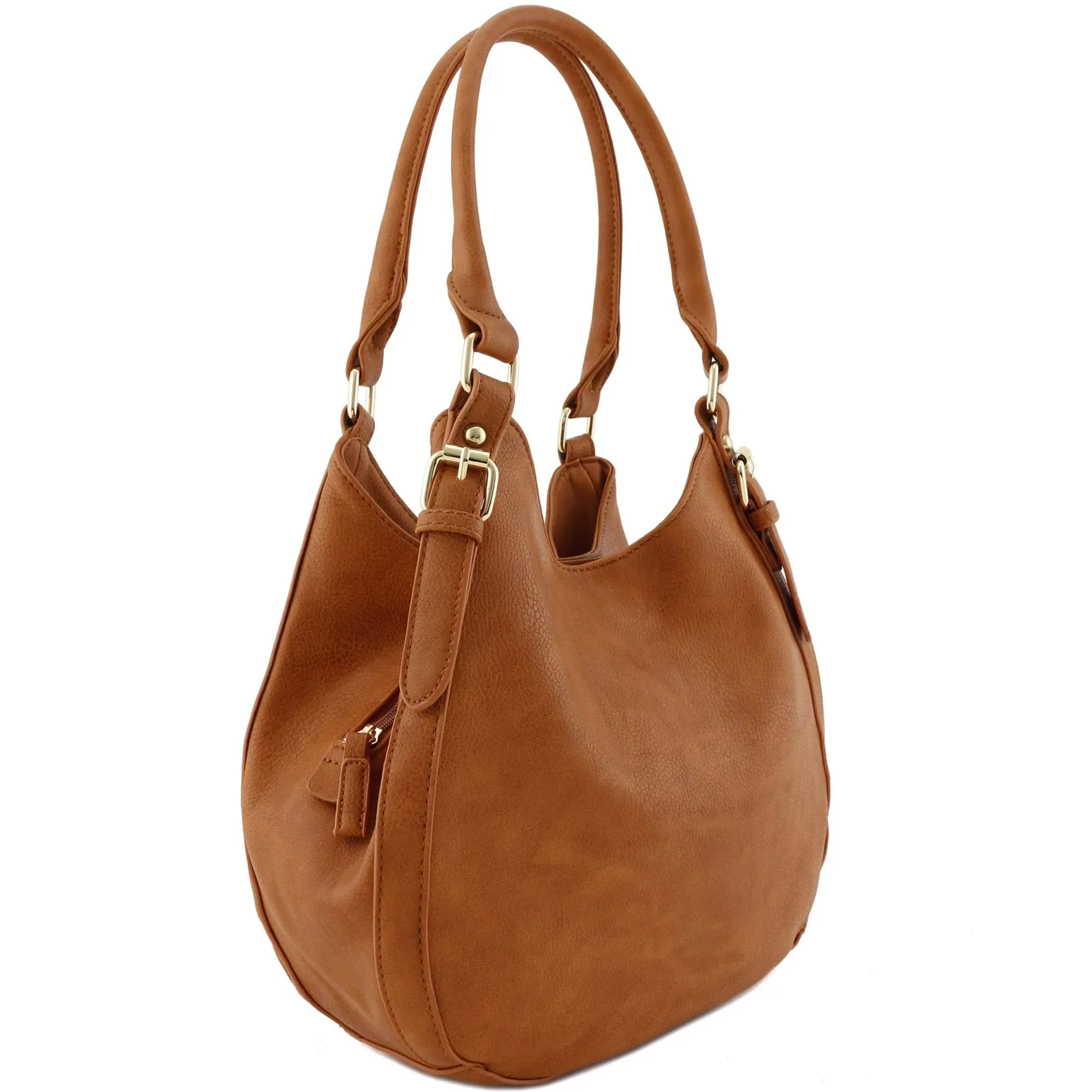 Lightweight 3 Compartment Faux Leather Medium Hobo Bag