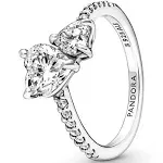 Pandora Double Heart Sparkling Ring - Sterling Silver / Clear - Sz. 54