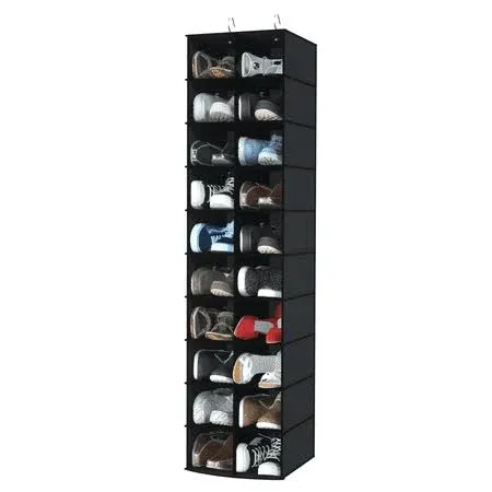 coastal rose Hanging Shoe Organizer for Closet, 20 Sections Hanging Closet Organizers and Storage Shelves, Space Saving Hanging Shoe Rack Holder, Black, 12''W×12''Dx 50''H