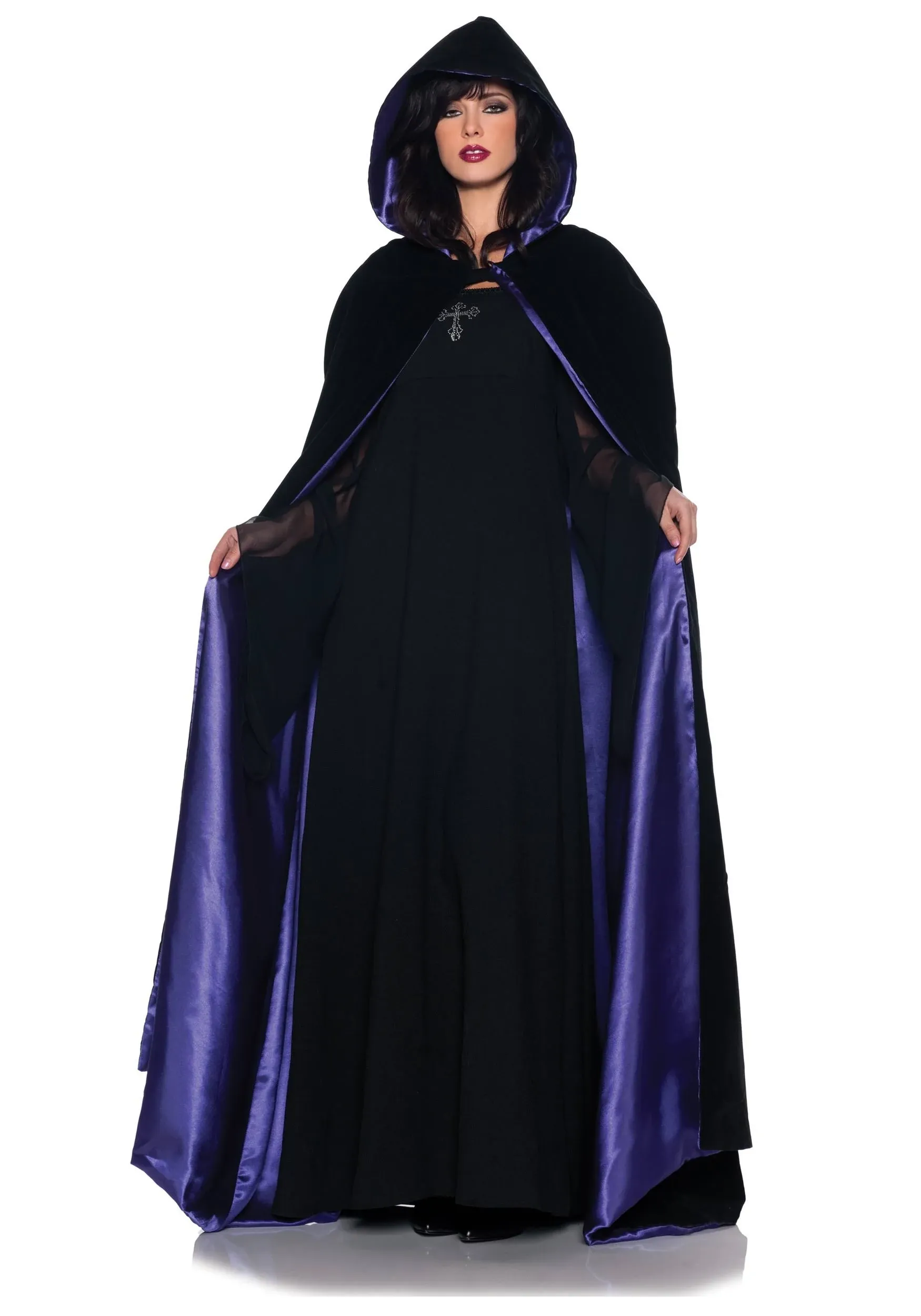 Underwraps 63 Inch DLX Velvet and Satin Cape Purple Halloween Costume One Size