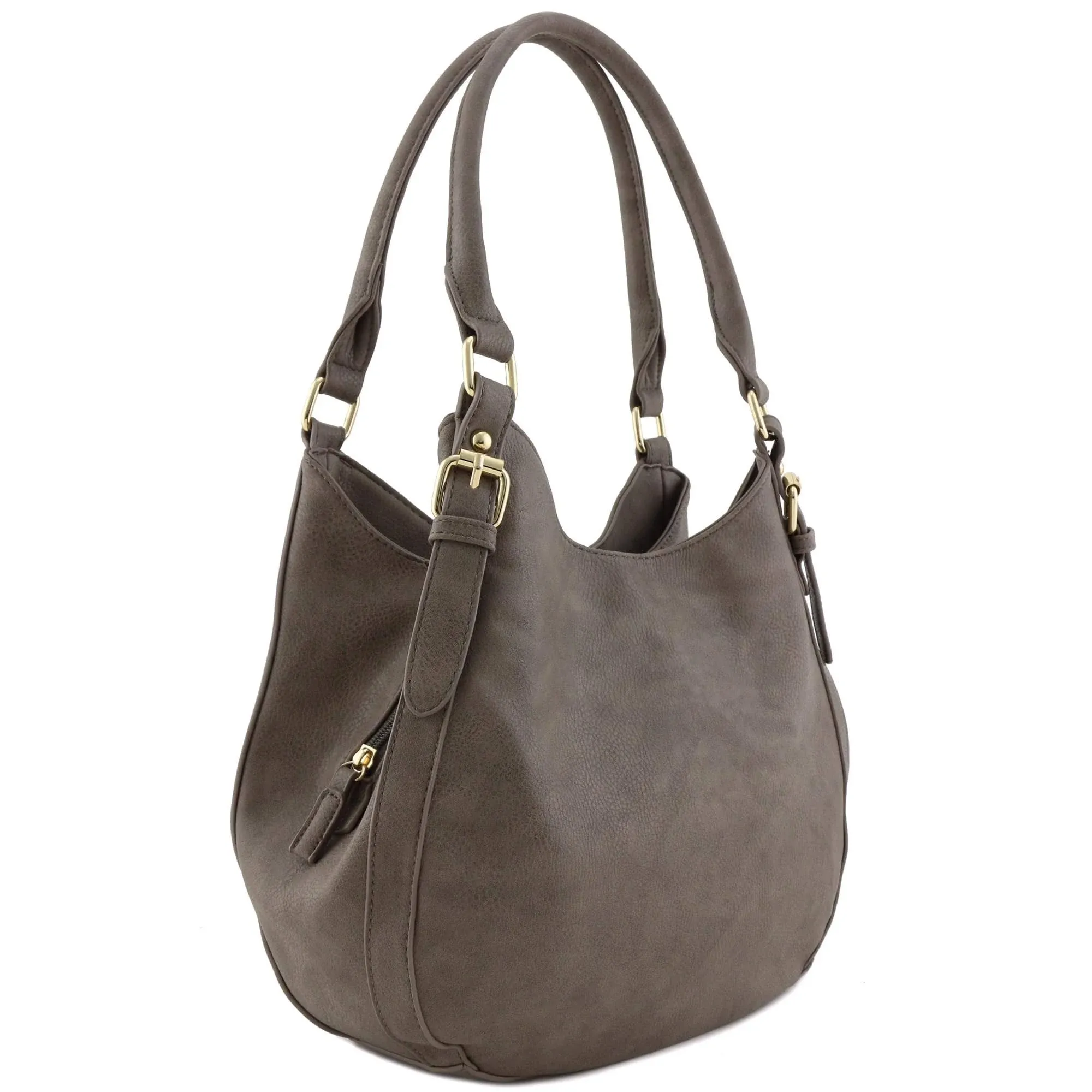 Lightweight 3 Compartment Faux Leather Medium Hobo Bag