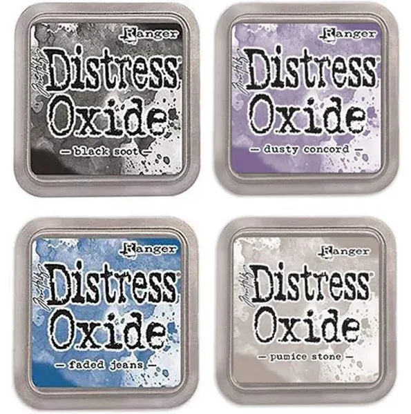 Tim Holtz Ranger Distress Oxide Ink Bundle - Four 3" x 3" Pads (N - Night Sky : Black Soot, Dusty Concord, Faded Jeans, and Pumice Stone)