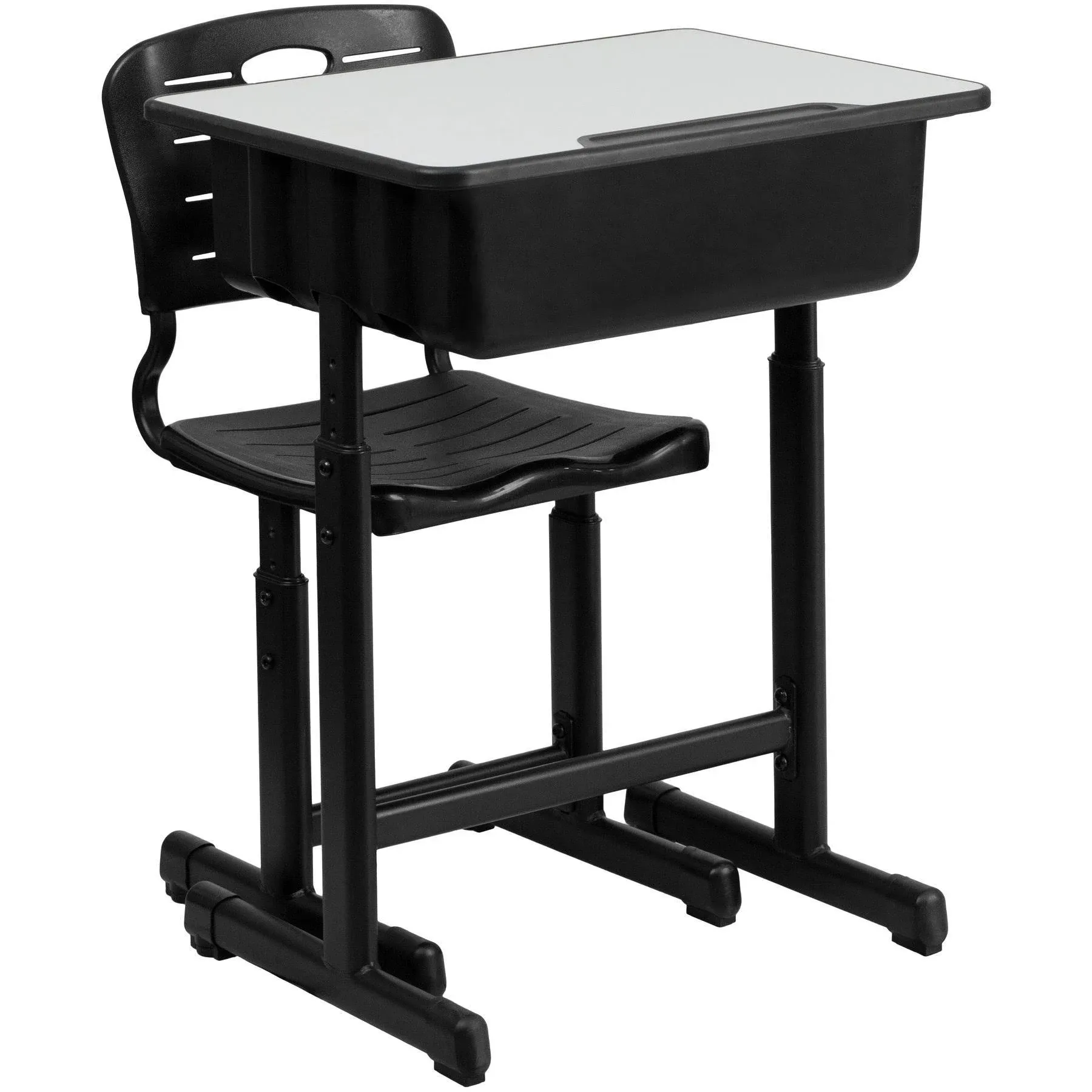 Flash Furniture YU-YCX-046-09010-GG Adjustable Height Student Desk and Chair with Pedestal Frame, Black