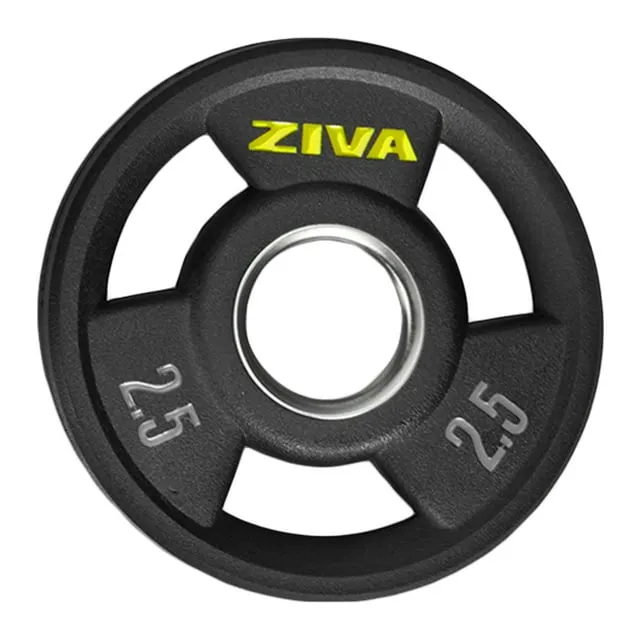 Ziva RPU Grip Disc Olympic 2" Weight Plate – Premium Hard Wearing Rubber Urethane Coating, 2" Stainless Steel Insert, 3-Position Contoured Grip –