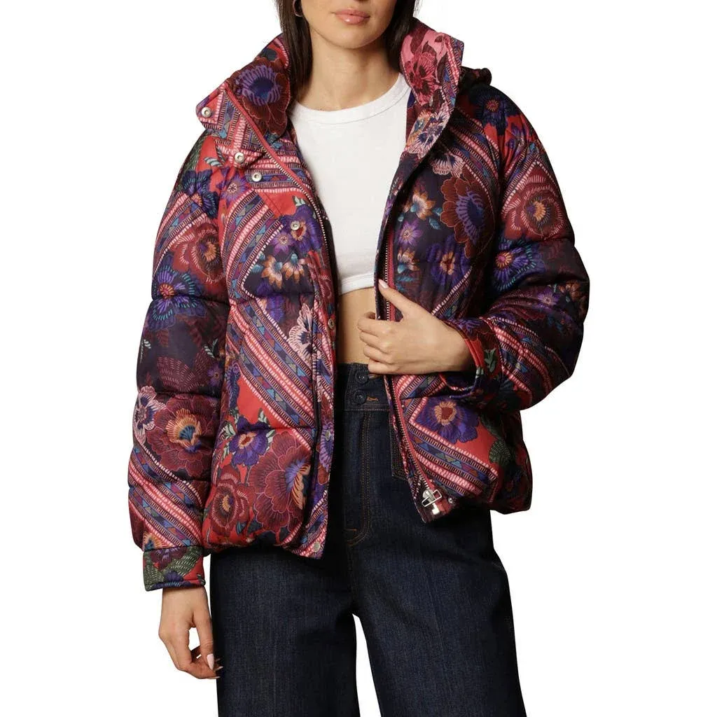 Shop Avec Les Filles Patchwork Quilted Hooded Puffer Coat In Lolita Patchwork