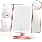 Makeup Mirror with 10X Magnifying Mirror, 3 Color Lighting, 72 LEDs Vanity Mirror with Lights, Lighted Makeup Mirror, 10x 3X 2X Magnification, Touch Control, Dual Power Supply, Gift for Her(Rose Gold)