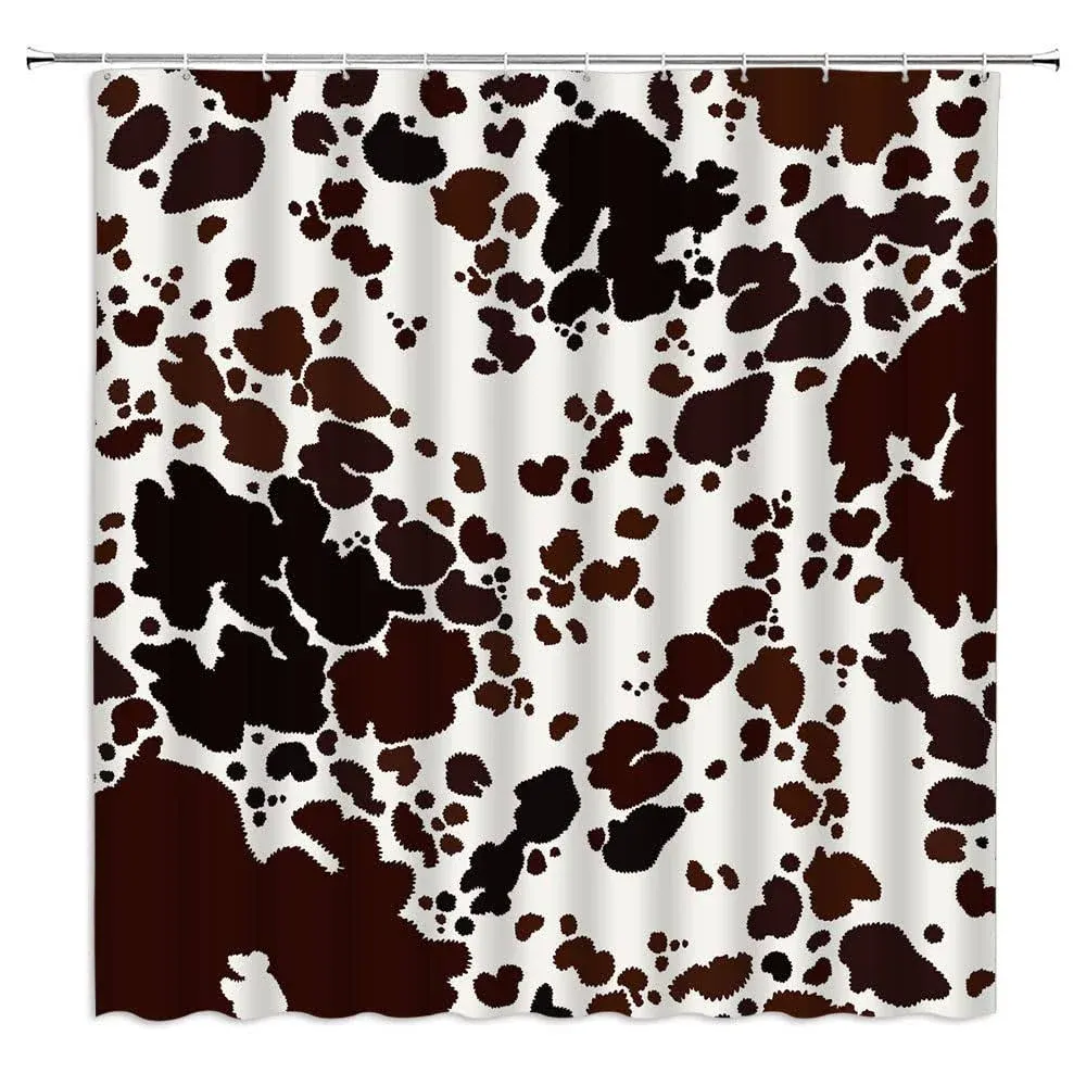 GCTNBJL Cowhide Shower Curtain Brown Black Milk Cow Skin Print Farmhouse Animal ...