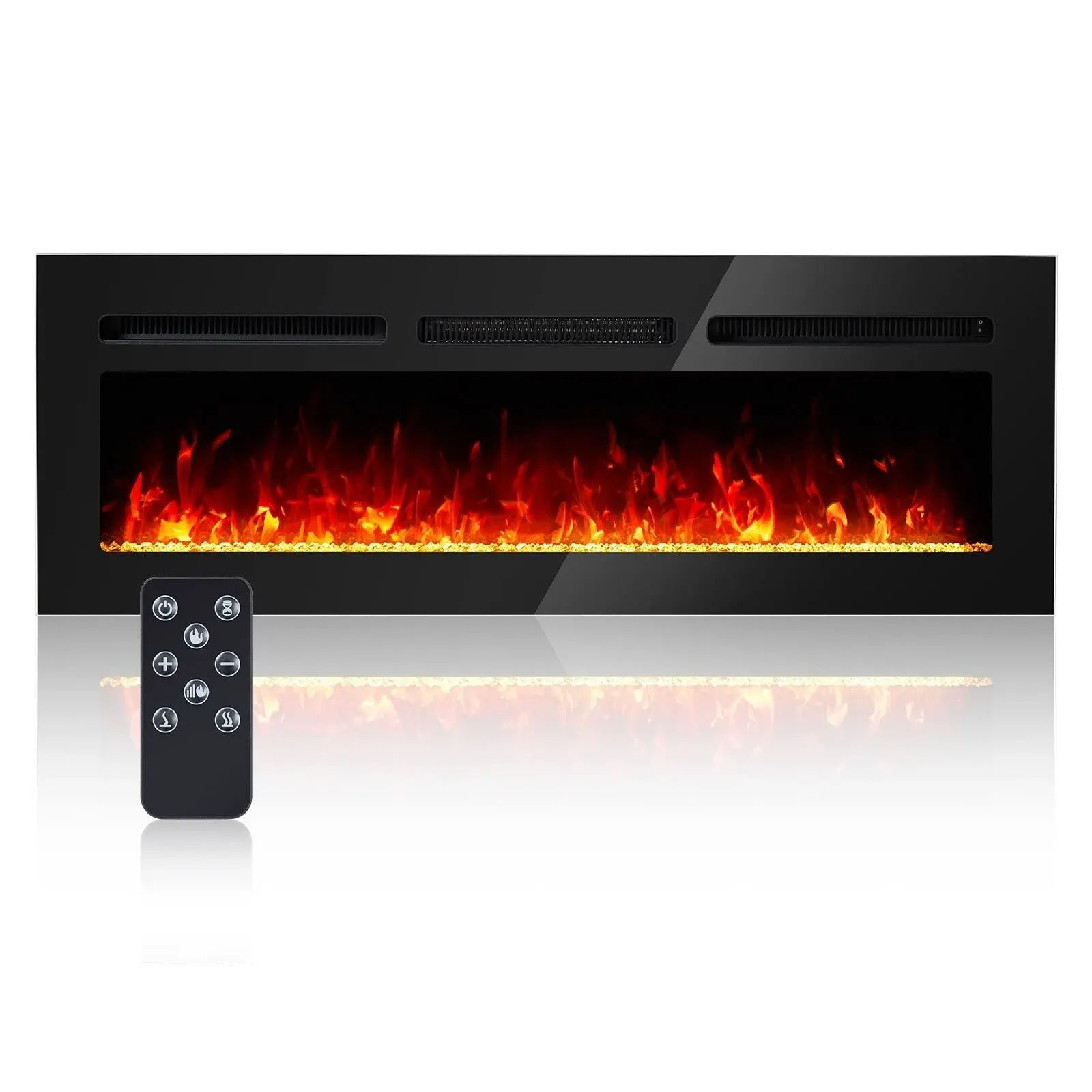 Electric Fireplace 50 inch Recessed and Wall Mounted with Remote Control - Black