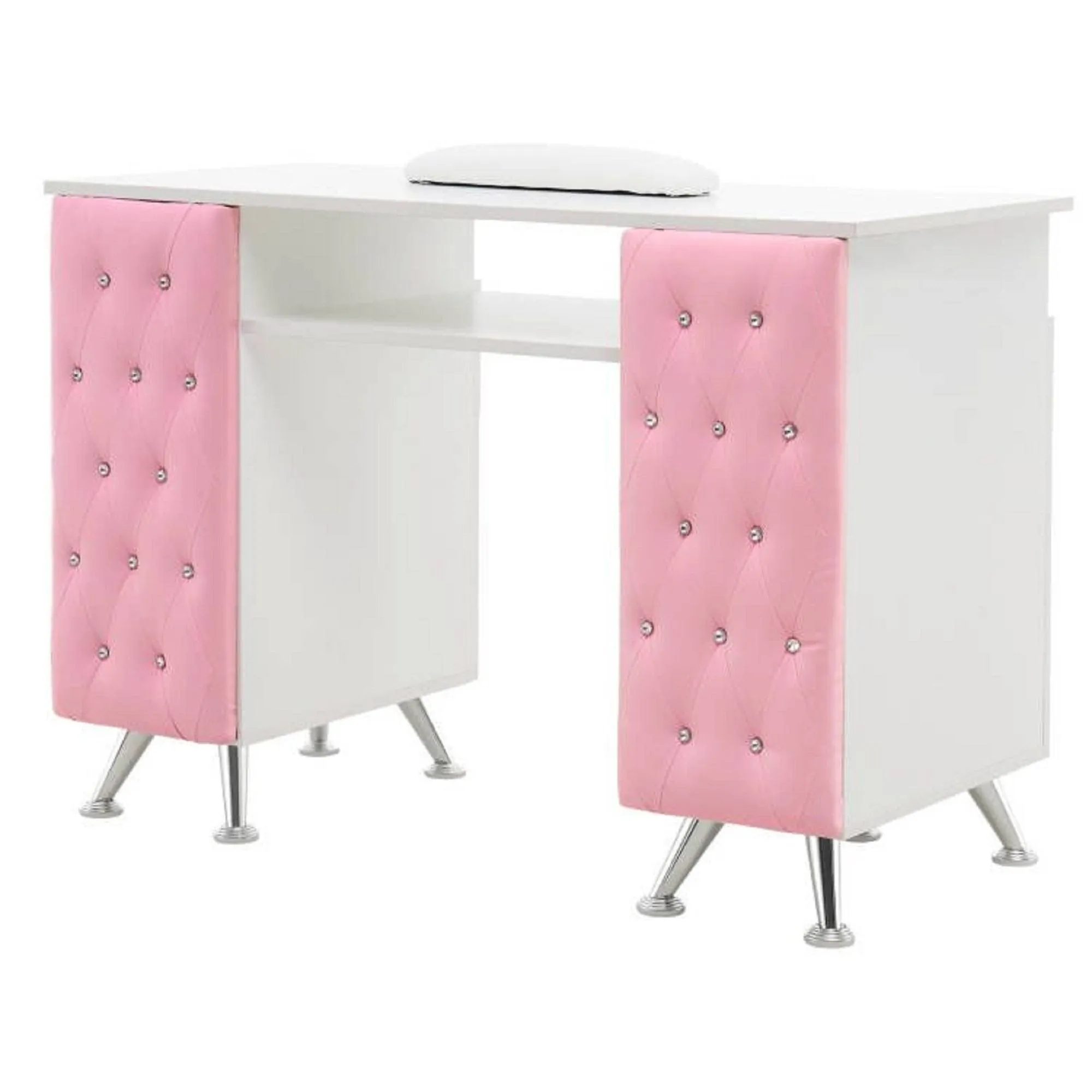 BarberPub Manicure Table with Drawers, Acetone Resistant Nail Desk, Spa Salon Storage Equipment 2671 (White&Pink)