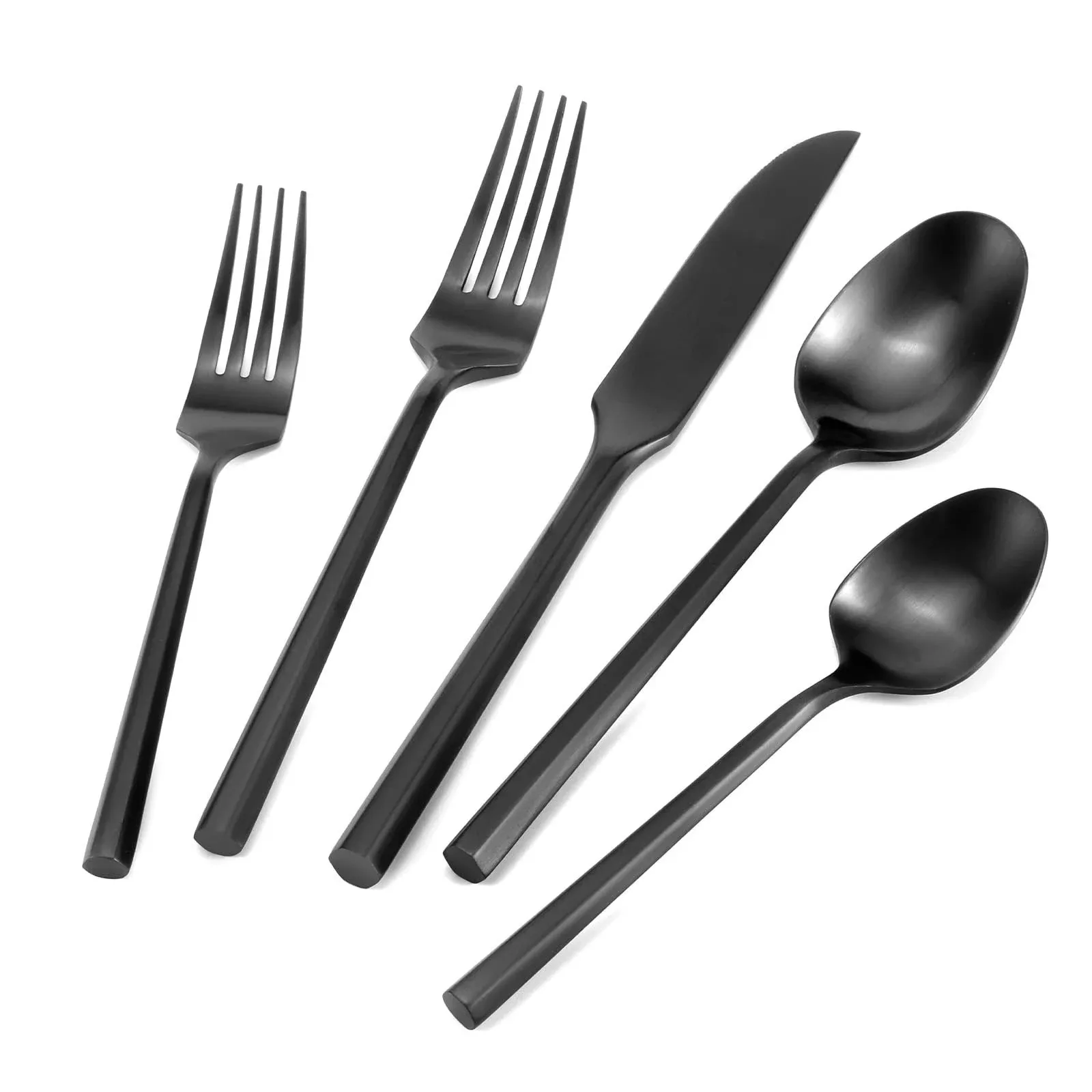 Silverware Set Flatware Set Matte Black Cutlery Set Brushed Finished Hexagon Handle Heavy Stainless Steel 20 Pieces Dishwasher Safe Service for 4