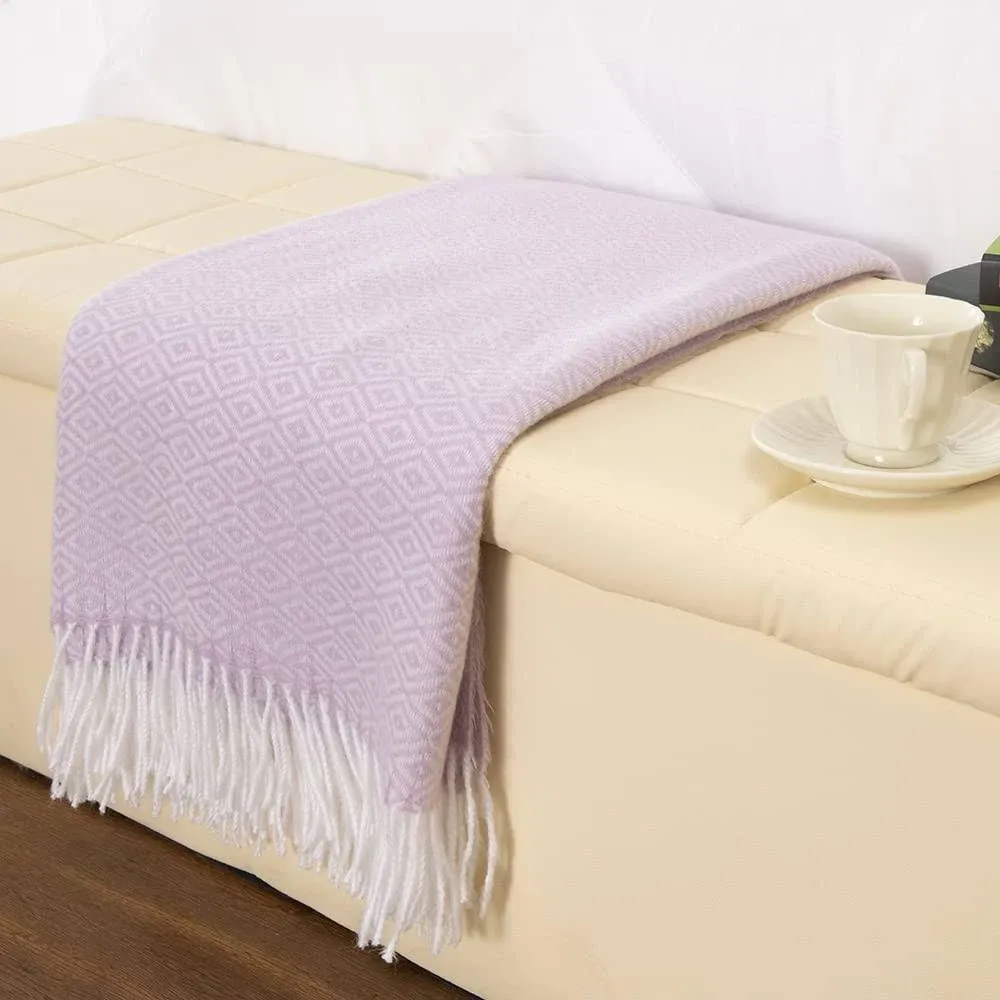 Gealaek Decorative Diamond Lattice Faux Cashmere Throw Blanket Pink Lavender ...