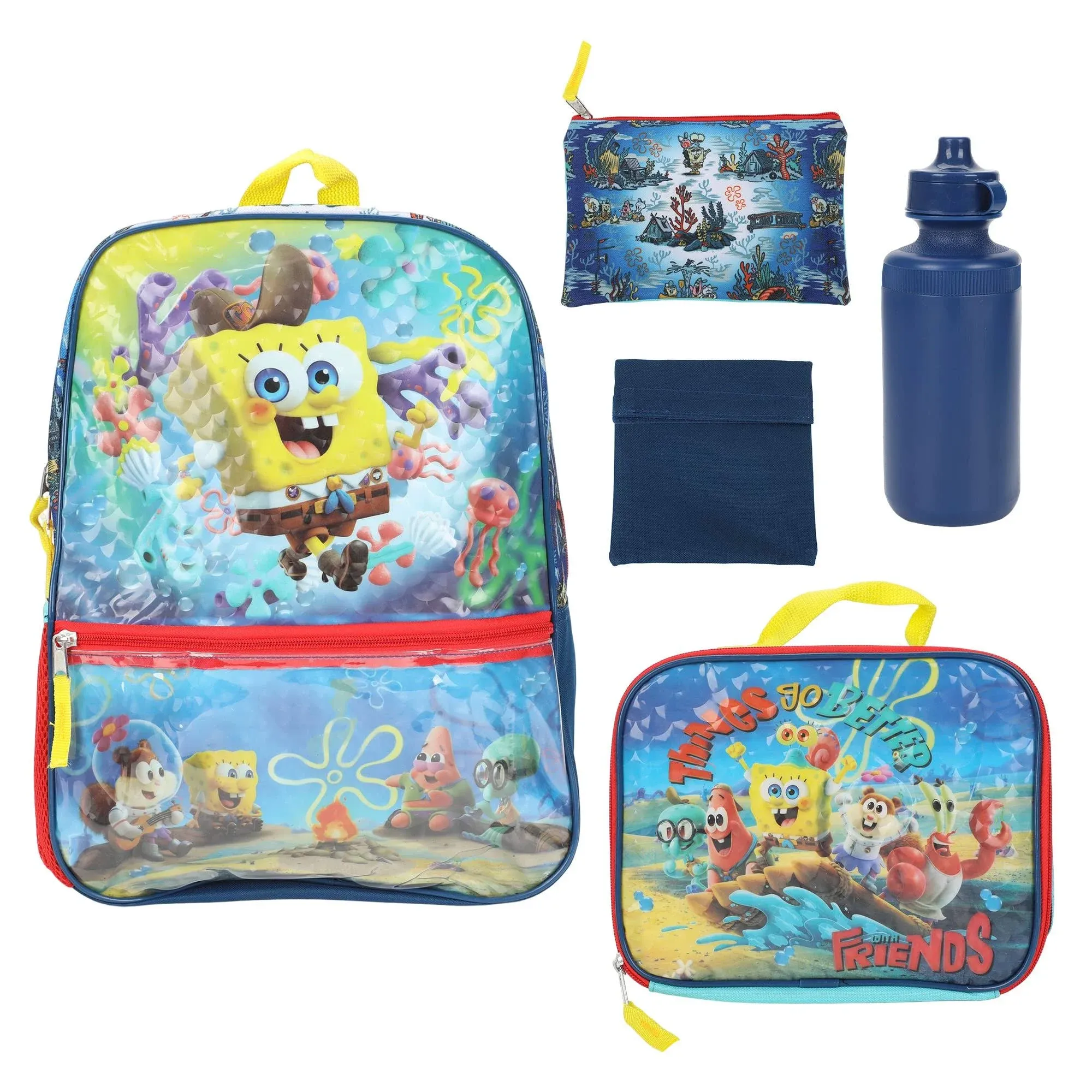 Bioworld Spongebob Squarepants Kids Cartoon Movie 5-Piece Backpack accessories Set for boys