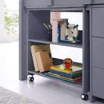 Gray, Twin Loft Bed with Desk, Low Study Kids Loft Bed, Low Loft Bed with Desk, Storage Cabinet, Ladder, Bookcase Shelf