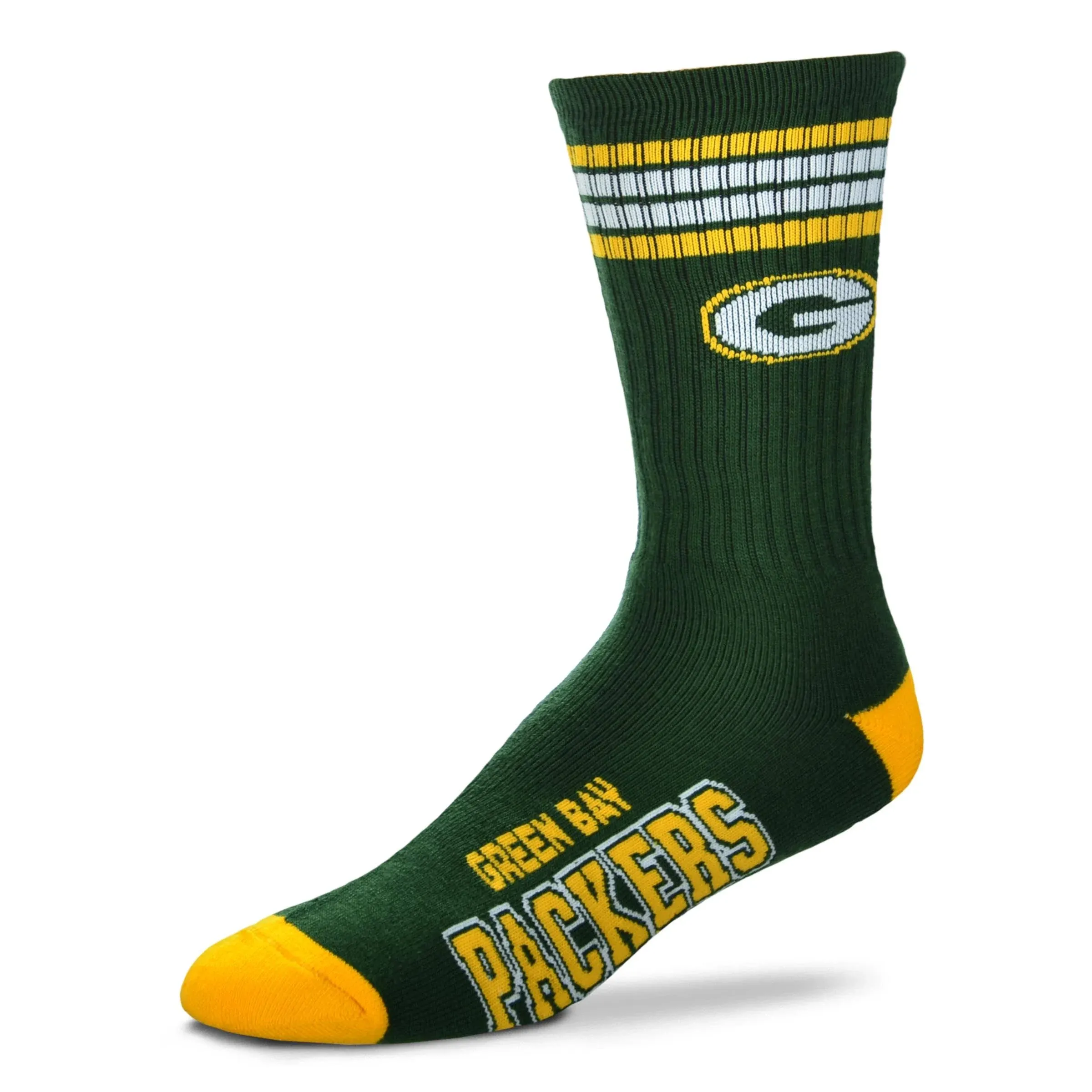 Green Bay Packer Logo &amp; 4 Stripe Crew Socks NFL Football Unisex Size Large