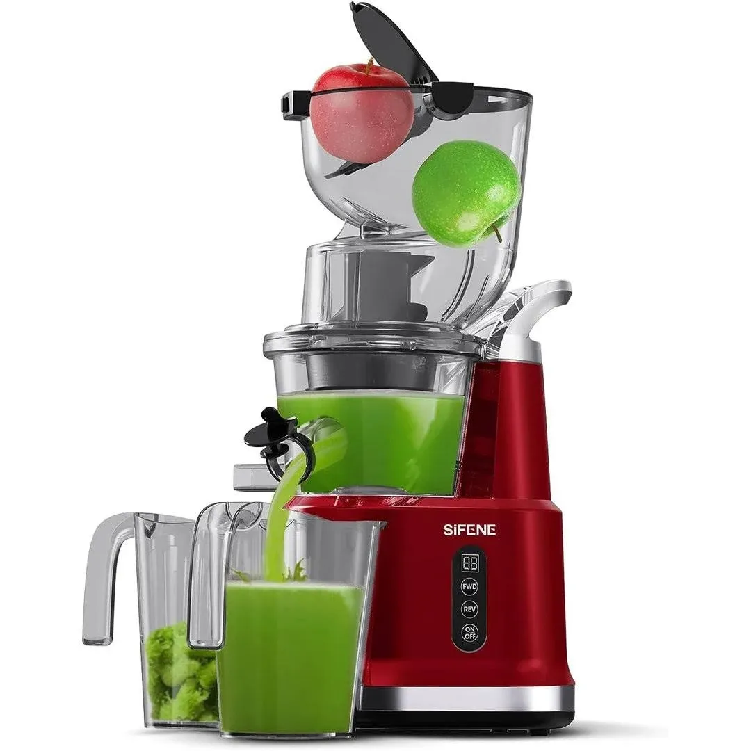 SiFENE Cold Press Juicer Machines with 83mm Big Mouth, Whole Slow Masticating Juicer, Juice Extractor Maker Squeezer for Fruits and Vegetables, BPA-Free, Easy to Clean, Red