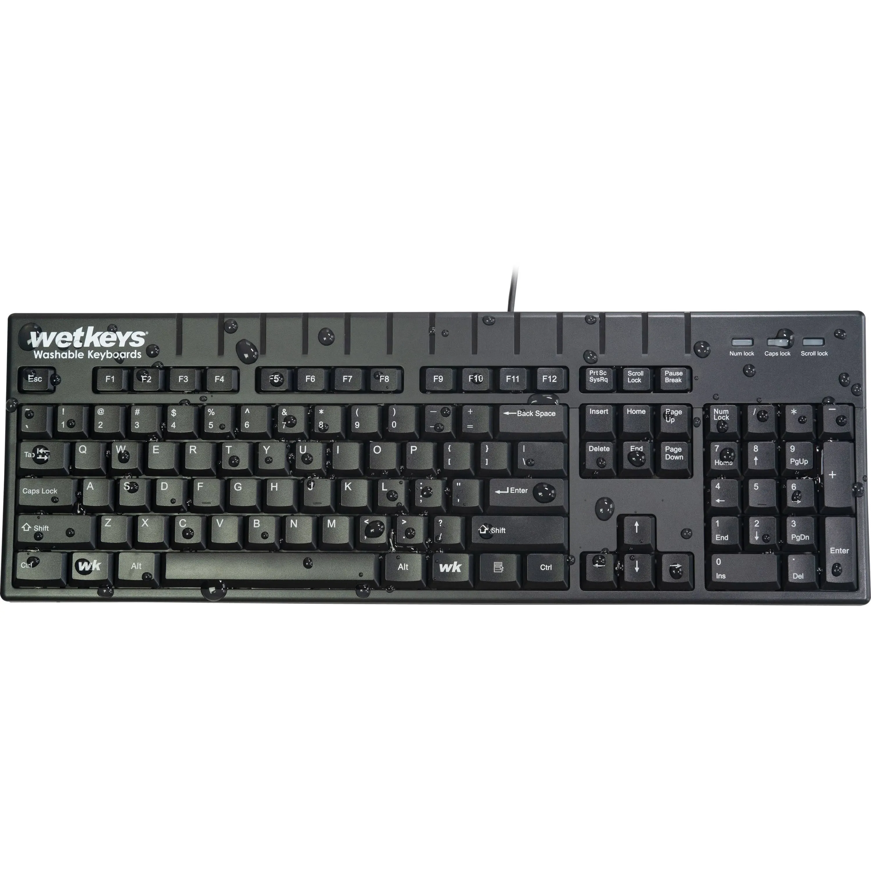 WetKeys Waterproof Professional-Grade Full-Size Keyboard w/Number-pad USB Black (kbwkabs104-bk)