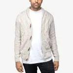 X RAY Men's Faux Shearling Shawl Collar Cable Knit Cardigan Sweater