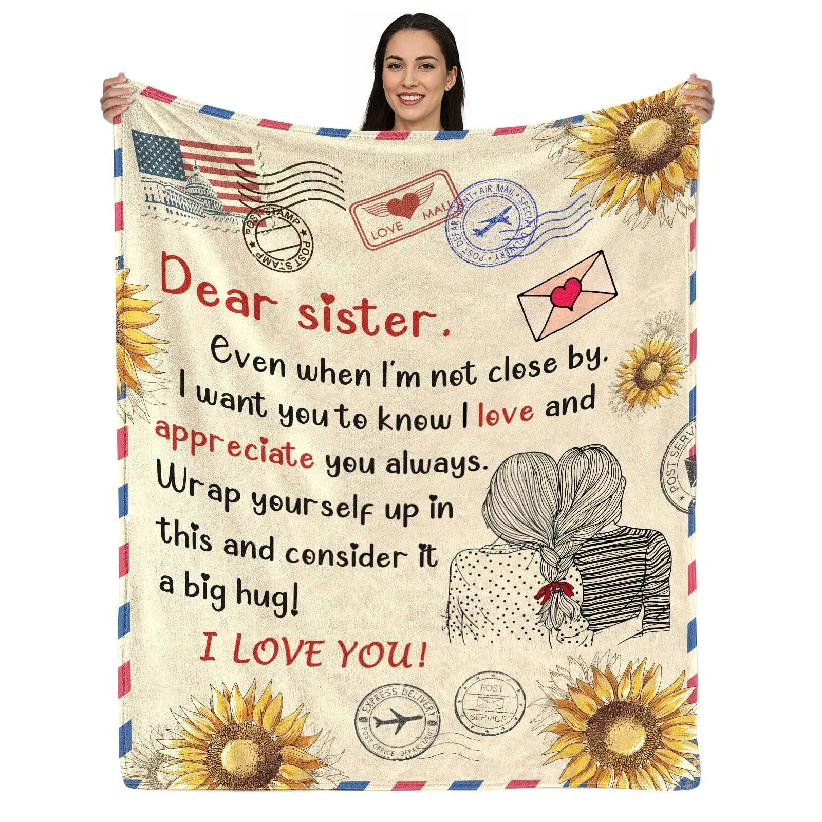 Birthday Presents For Sisters, Sunflower Sister Throw Blanket, 50" X 60".