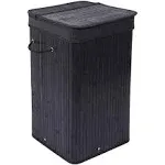 BirdRock Home Square Laundry Hamper with Lid and Cloth Liner | Bamboo | Black |