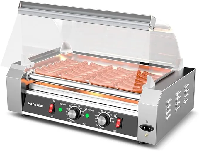 Leconchef Hot Dog Roller Machine Commercial Electric 7 Roller Grill Hot Dog Warmer Cooker Machine Stainless Steel with Dual Temp Control, Detachable