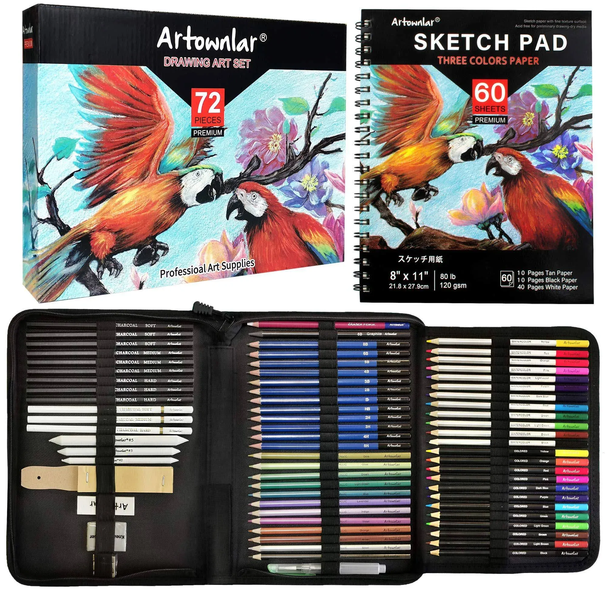 72 Pack Drawing Sketching Set with 8x11&#034; Sketchbook | Pro Art Supplies Kit fo...