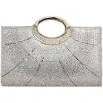 CLUTCH EVENING BAG Women Leather Rhinestone Wedding Bridal Purse Silver GESU