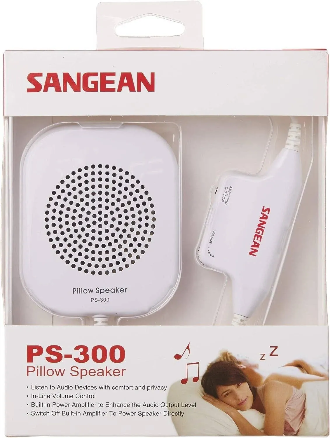 Sangean PS-300 Pillow Speaker with In-line Volume Control and Amplifier White