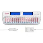 Tenergy TN438 16-Bay AA/AAA NiMH/NiCd LCD Smart Battery Charger + 16pcs Tenergy Premium AA Rechargeable Batteries