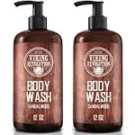 Viking Revolution Men's Body Wash - Sandalwood, Skin Cleaning Agent - Mens Natural Body Wash with Vitamin E and Rosemary Oil - Shower Gel Liquid